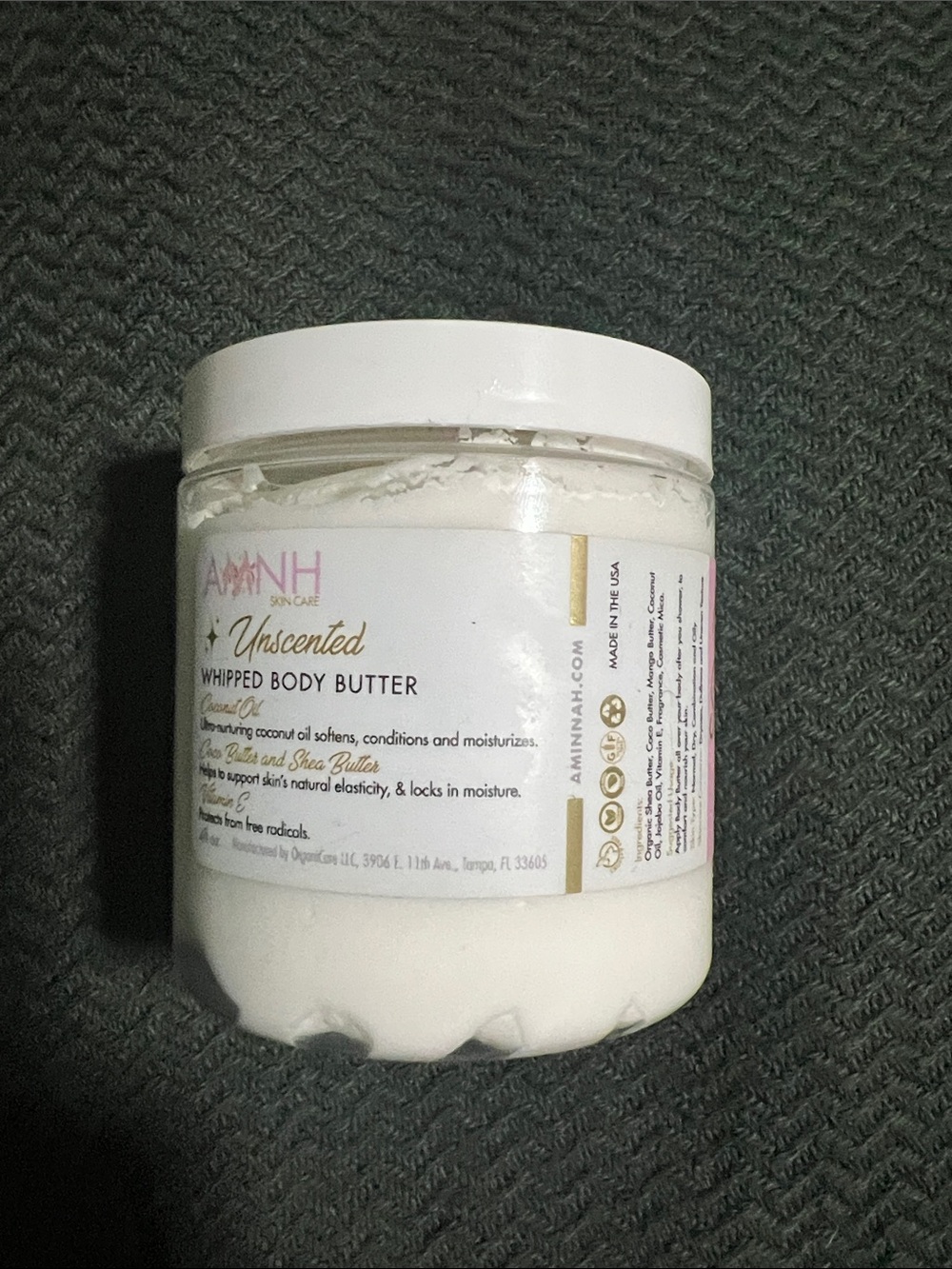 AMINNAH Unscented Whipped Body Butter - White Moisturizing Cream